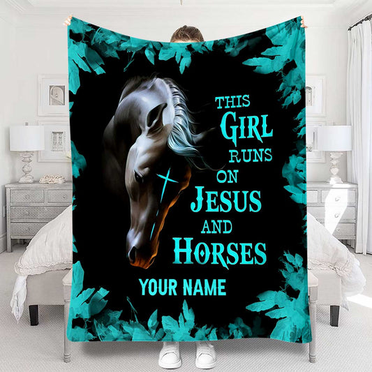 This Girl Runs On Jesus And Horse - Personalized Horse Blanket