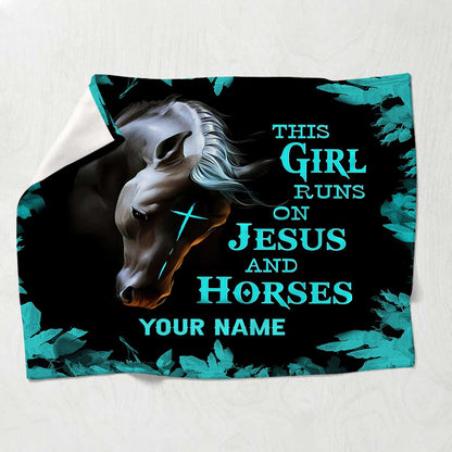 This Girl Runs On Jesus And Horse - Personalized Horse Blanket