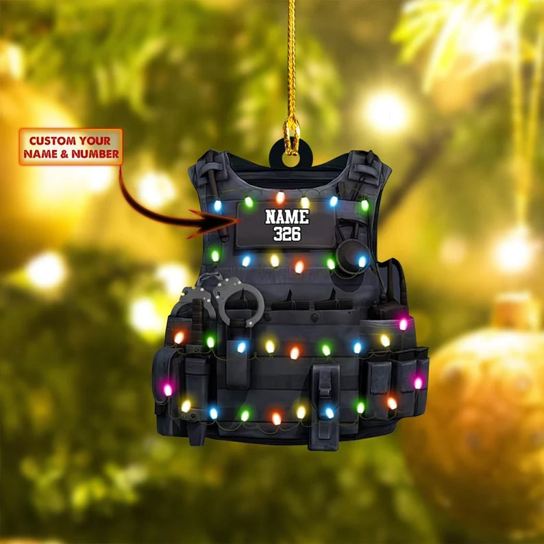 Police Vest Christmas Lights - Personalized Police Officer Ornament (Printed On Both Sides) 1022