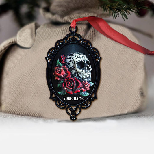 Dark Flowers Skull - Personalized Christmas Skull Ornament (Printed On Both Sides)