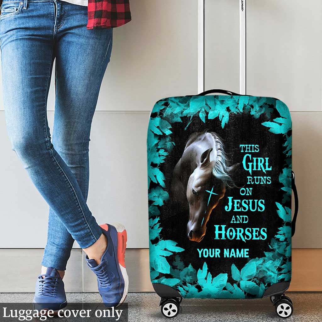 This Girl Runs On Jesus And Horse - Personalized Horse Luggage Cover