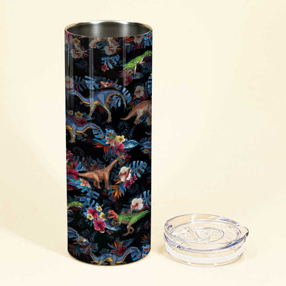 Tropical Dinosaurs Pattern - Dinosaur Skinny Tumbler