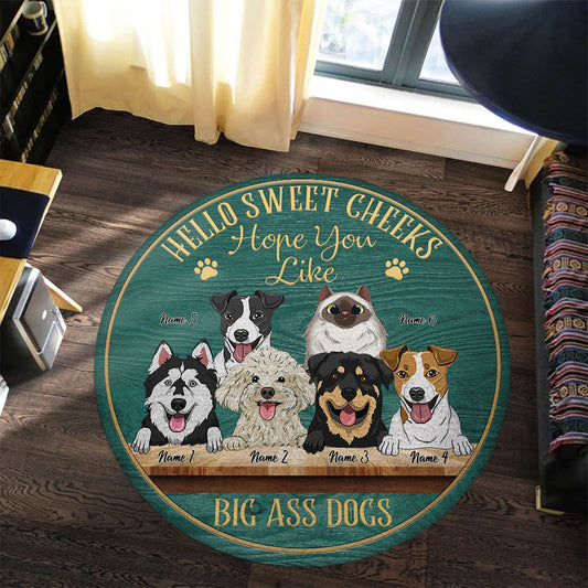 Hello Sweet Cheeks - Personalized Dog Round Rug