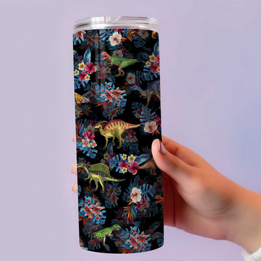 Tropical Dinosaurs Pattern - Dinosaur Skinny Tumbler
