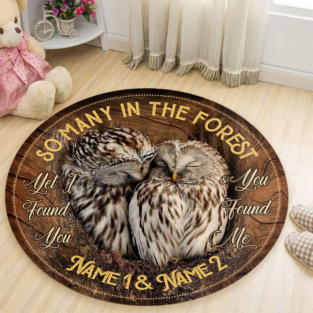 I Found You And You Found Me - Personalized Owl Round Rug