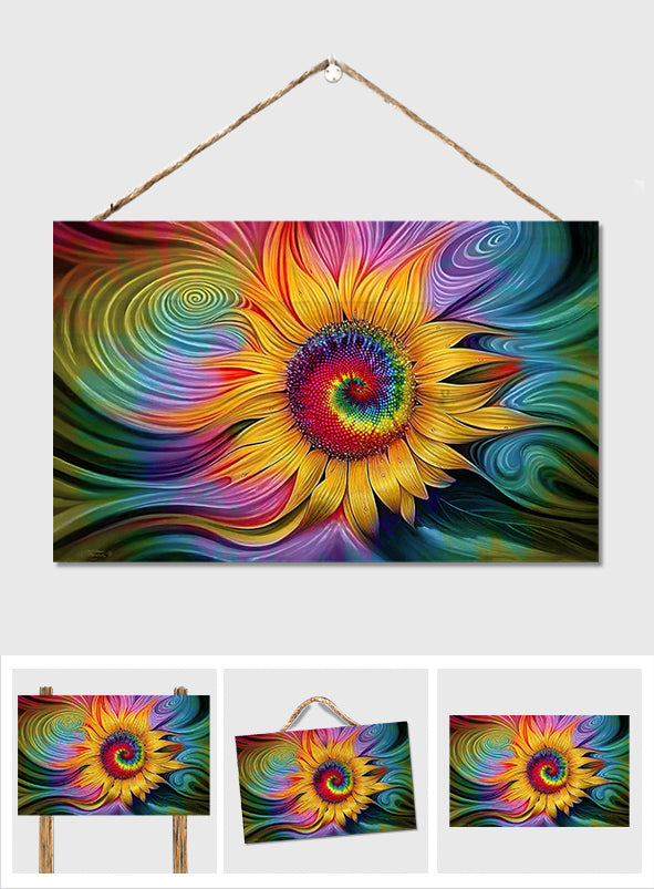 Sunflower - Hippie Rectangle Wood Sign