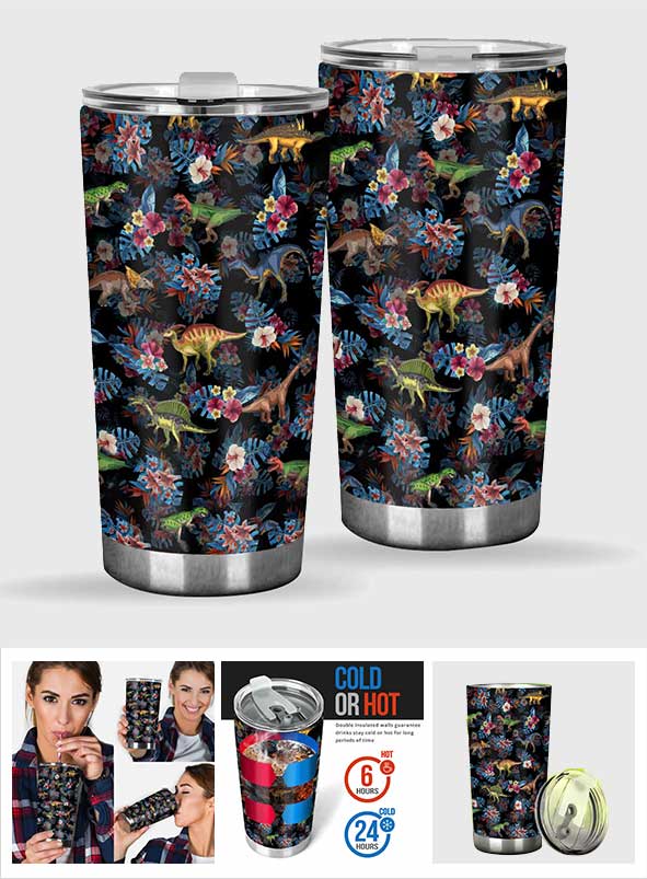 Tropical Dinosaurs Pattern - Dinosaur Tumbler