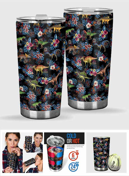 Tropical Dinosaurs Pattern - Dinosaur Tumbler