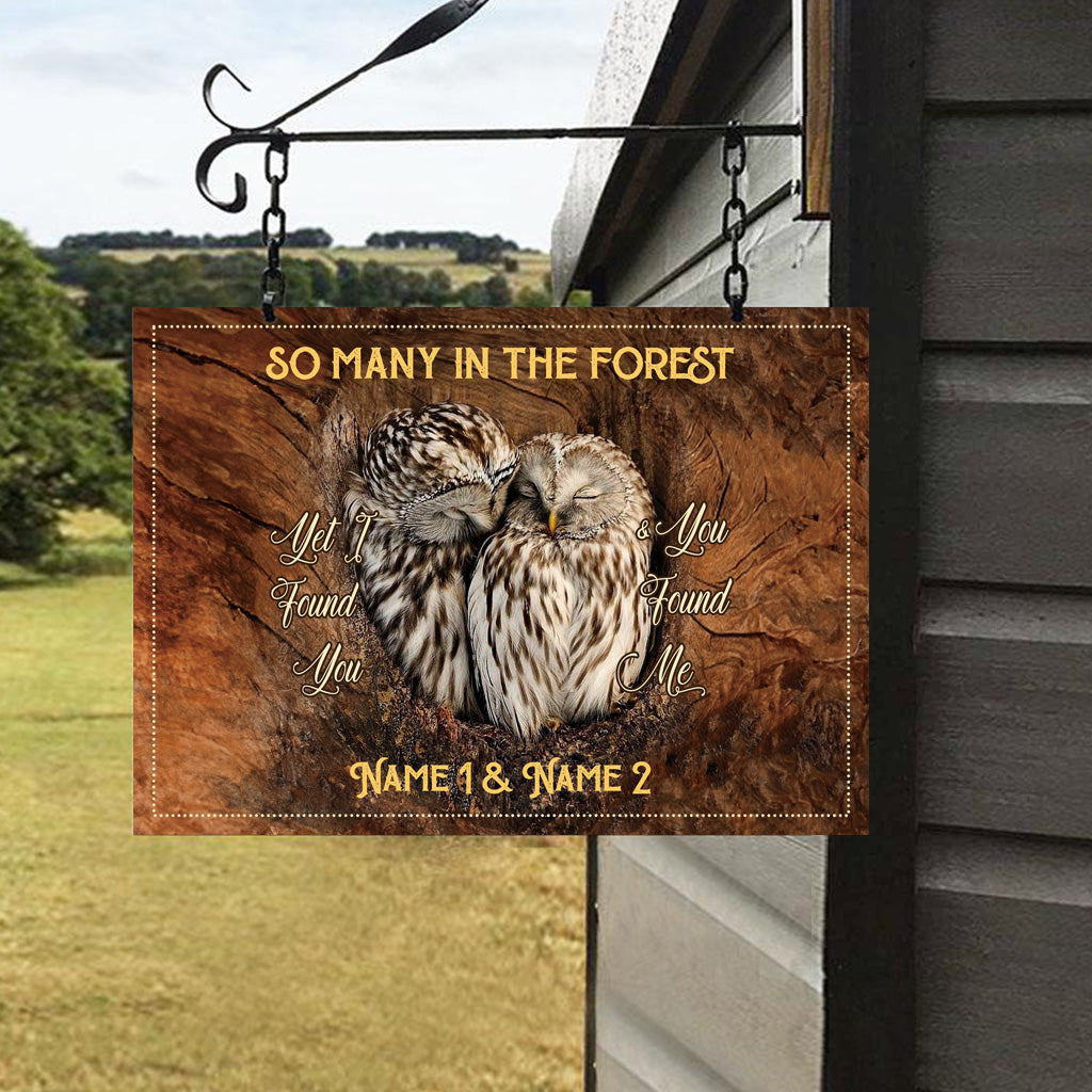 I Found You And You Found Me - Personalized Owl Rectangle Metal Sign