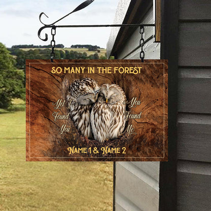 I Found You And You Found Me - Personalized Owl Rectangle Metal Sign