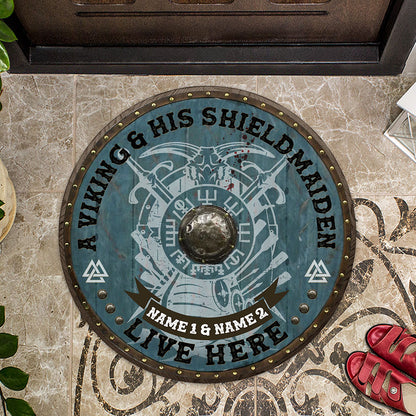 A Viking King And His Shieldmaiden - Personalized Viking Shaped Doormat