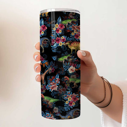 Tropical Dinosaurs Pattern - Dinosaur Skinny Tumbler