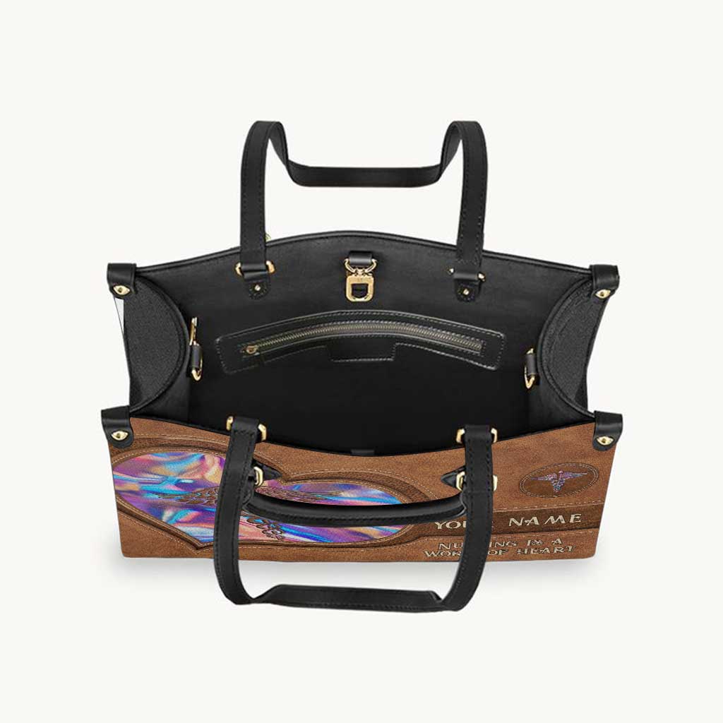 Nursing Is A Work Of Heart - Personalized Nurse Leather Handbag