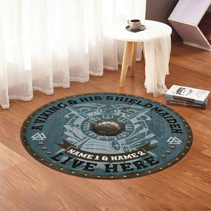 A Viking King And His Shieldmaiden - Personalized Viking Round Rug