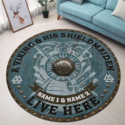 A Viking King And His Shieldmaiden - Personalized Viking Round Rug