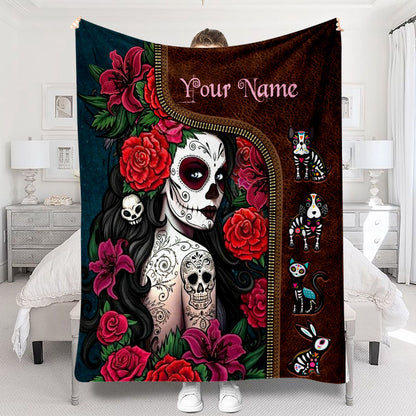 Day Of The Dead - Personalized Latina Women Blanket