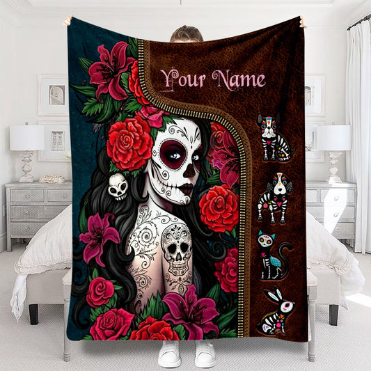 Day Of The Dead - Personalized Latina Women Blanket
