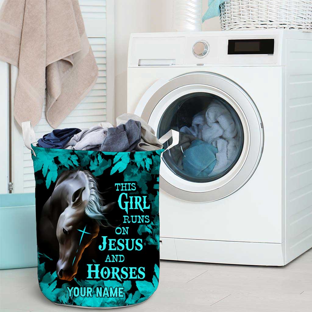 This Girl Runs On Jesus And Horse - Personalized Horse Storage Basket