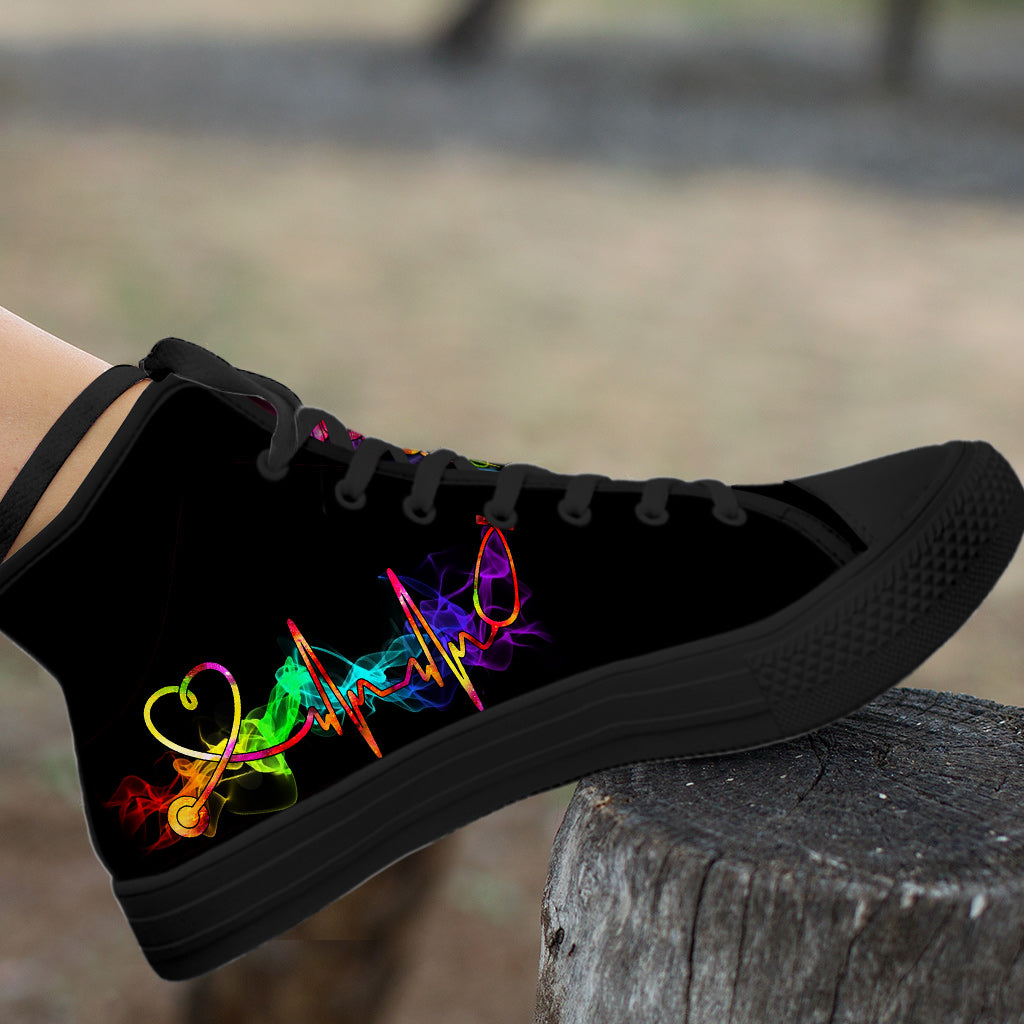 Nurse Heart Beat - Nurse High Top Shoes