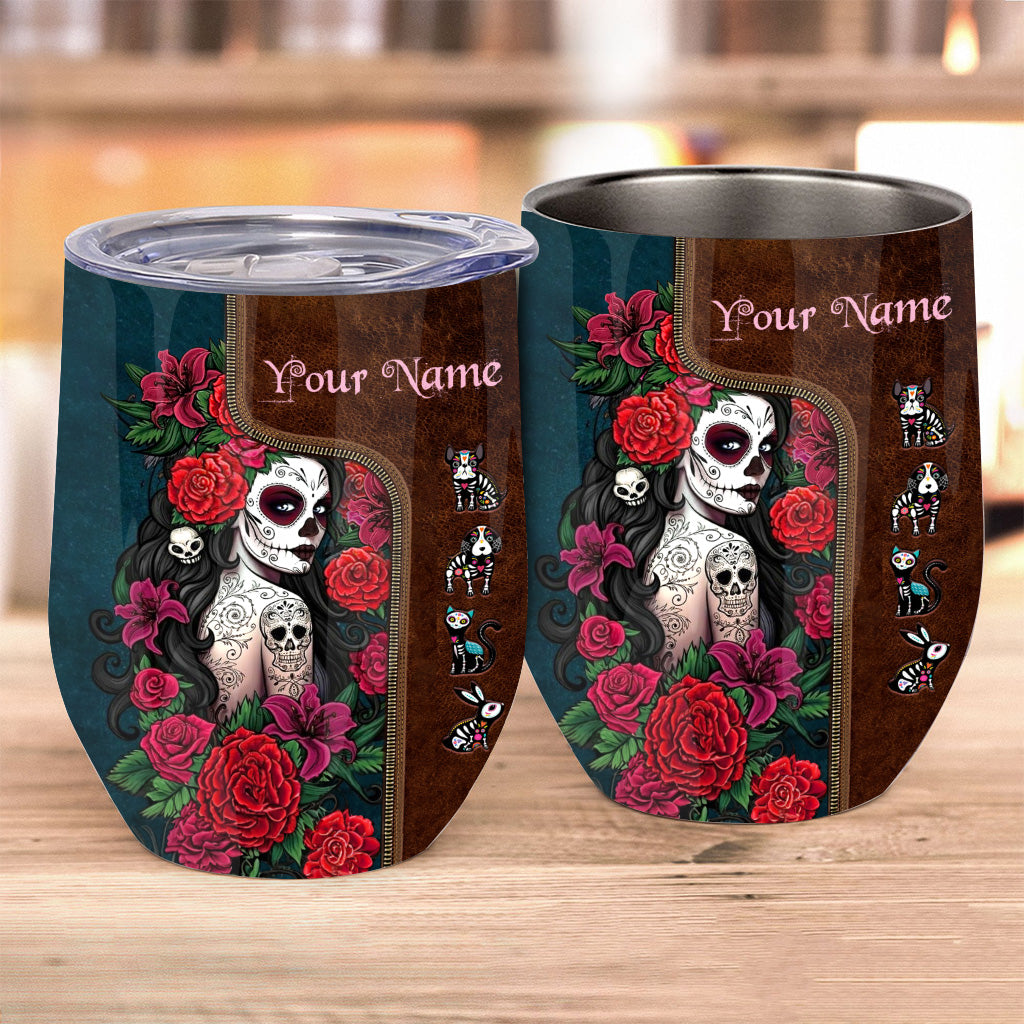 Day Of The Dead - Personalized Latina Women Wine Tumbler