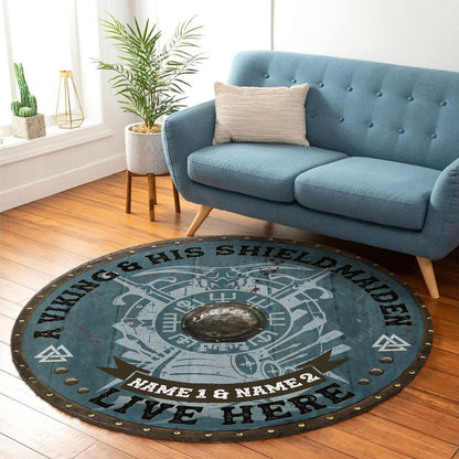 A Viking King And His Shieldmaiden - Personalized Viking Round Rug