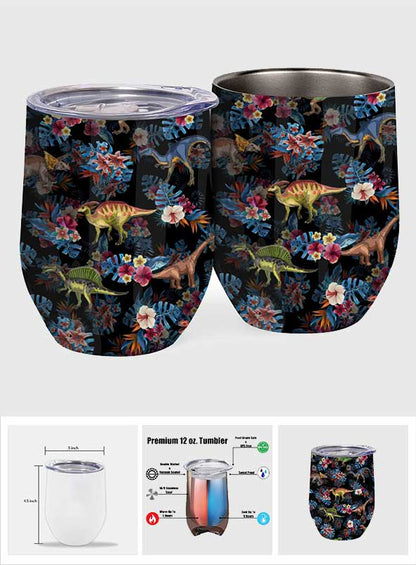 Tropical Dinosaurs Pattern - Dinosaur Wine Tumbler
