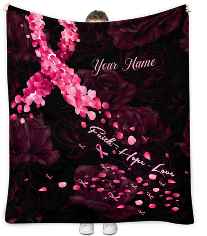 Faith Hope Love - Personalized Breast Cancer Awareness Blanket