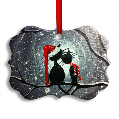 Christmas Black Cat Couple - Cat Ornament (Printed On Both Sides) 1022