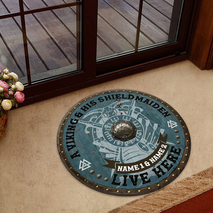 A Viking King And His Shieldmaiden - Personalized Viking Shaped Doormat