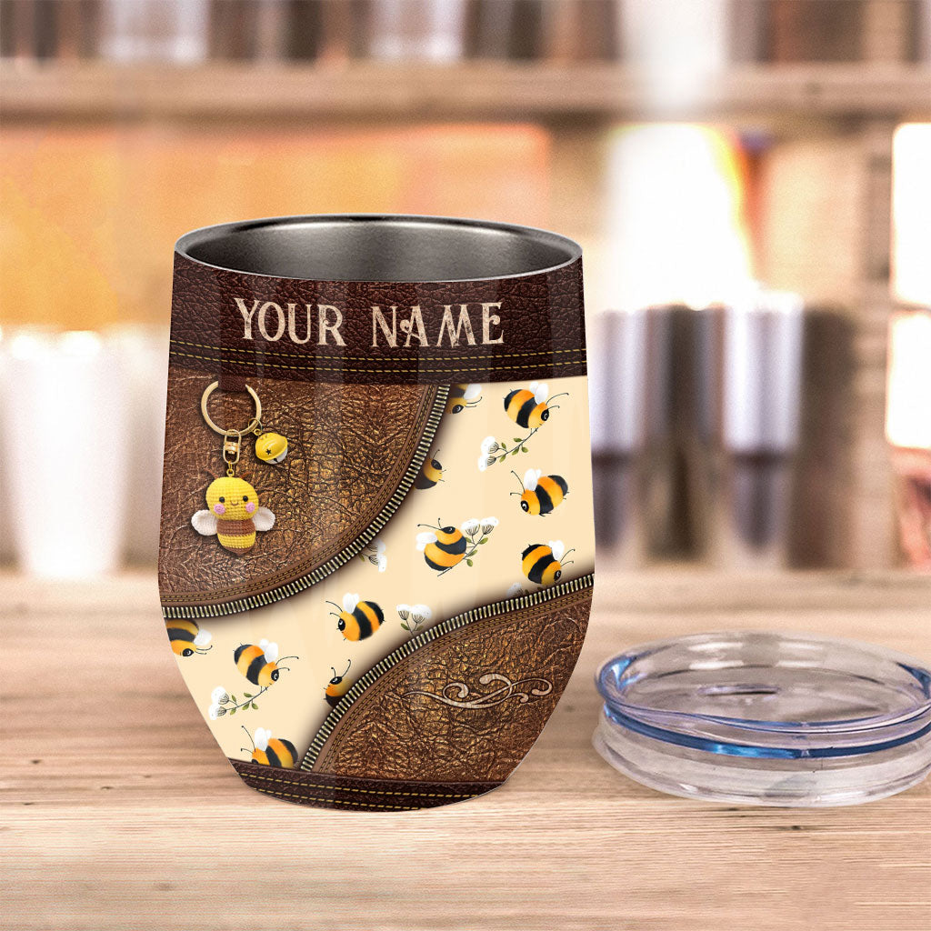 Bee Happy - Personalized Bee Wine Tumbler