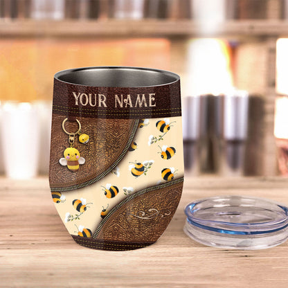 Bee Happy - Personalized Bee Wine Tumbler