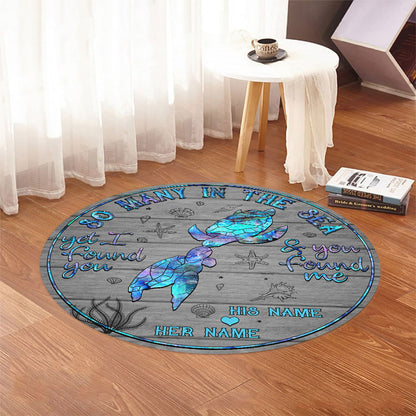 So Many In The Sea - Personalized Turtle Round Rug