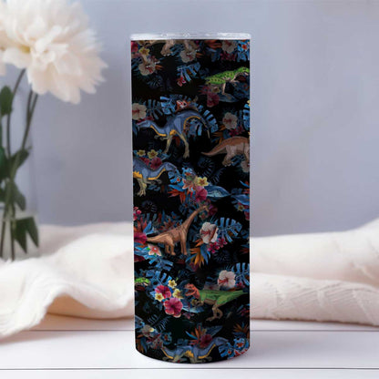 Tropical Dinosaurs Pattern - Dinosaur Skinny Tumbler