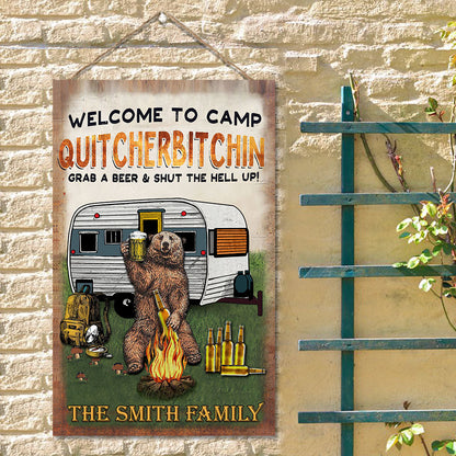 Welcome To Camp Quitcherbitchin - Personalized Camping Rectangle Wood Sign