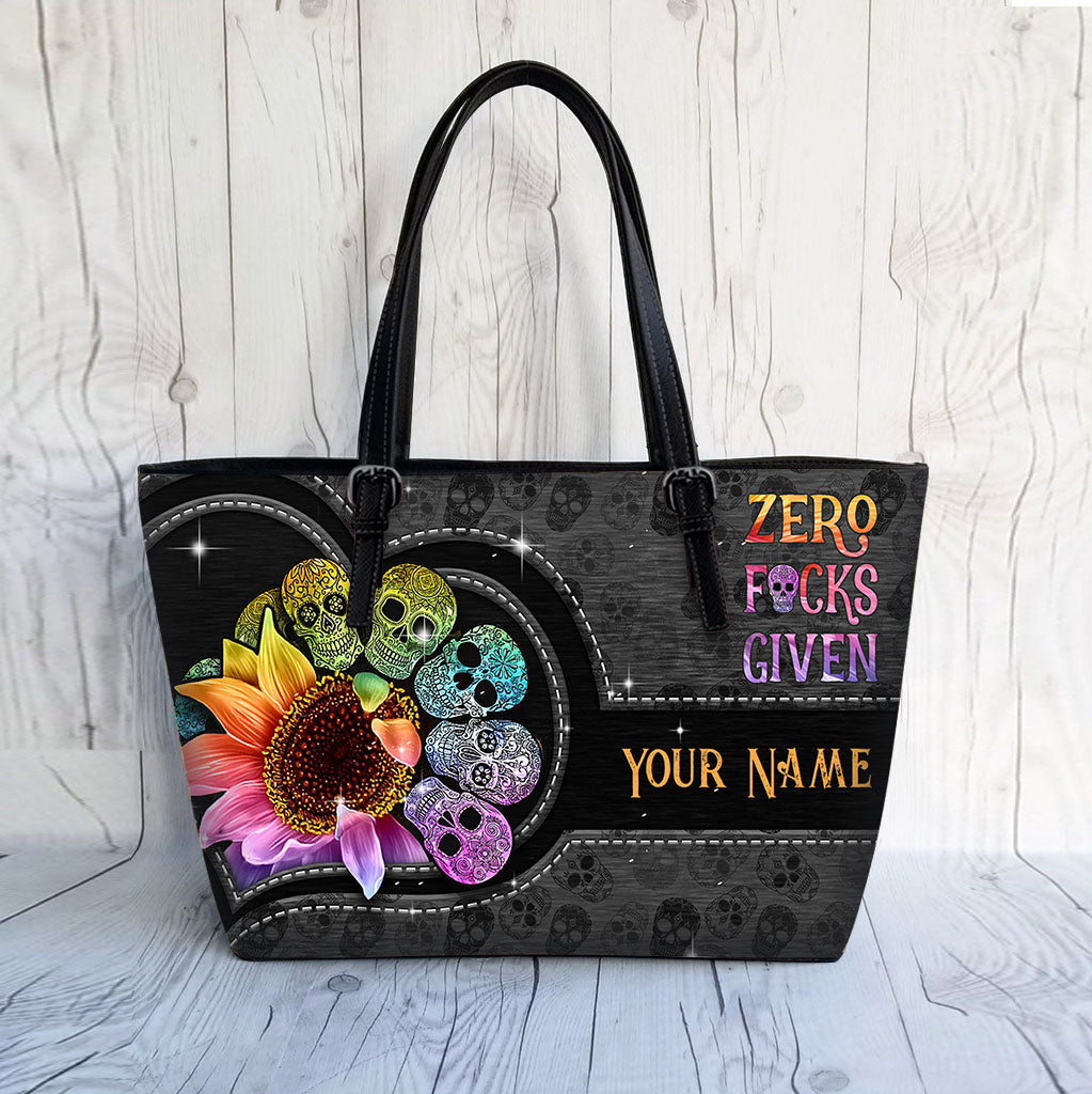 Zero Fk Given - Personalized Skull Leather Bag