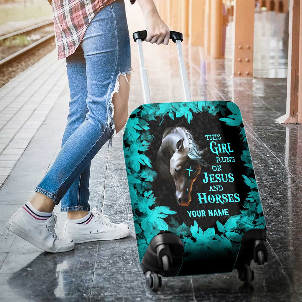This Girl Runs On Jesus And Horse - Personalized Horse Luggage Cover