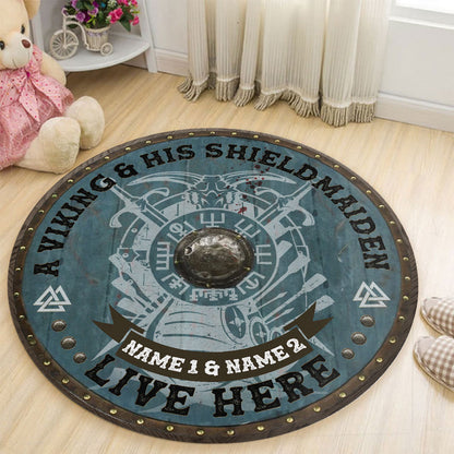 A Viking King And His Shieldmaiden - Personalized Viking Round Rug