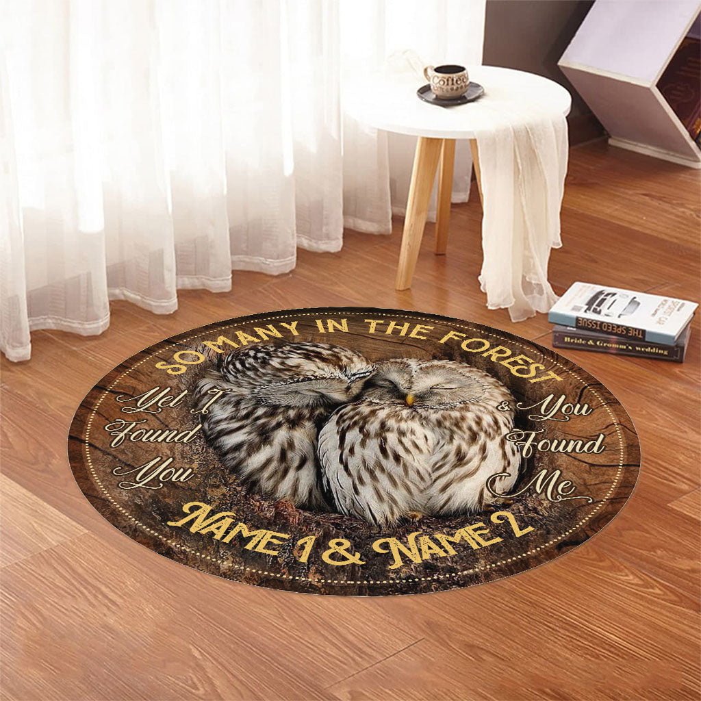 I Found You And You Found Me - Personalized Owl Round Rug