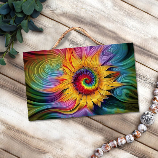 Sunflower - Hippie Rectangle Wood Sign