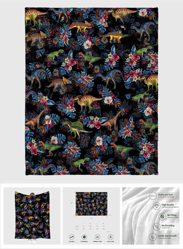 Tropical Dinosaurs Pattern - Dinosaur Blanket