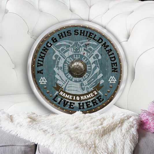 A Viking King And His Shieldmaiden - Personalized Viking Shaped Pillow