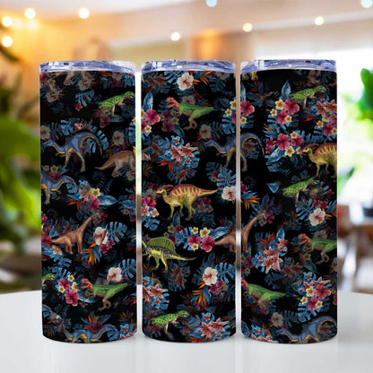 Tropical Dinosaurs Pattern - Dinosaur Skinny Tumbler