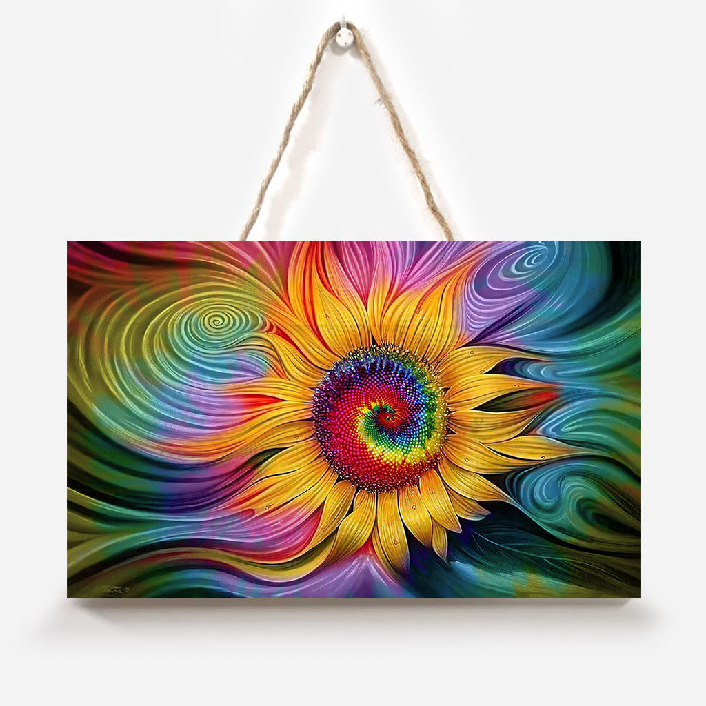 Sunflower - Hippie Rectangle Wood Sign