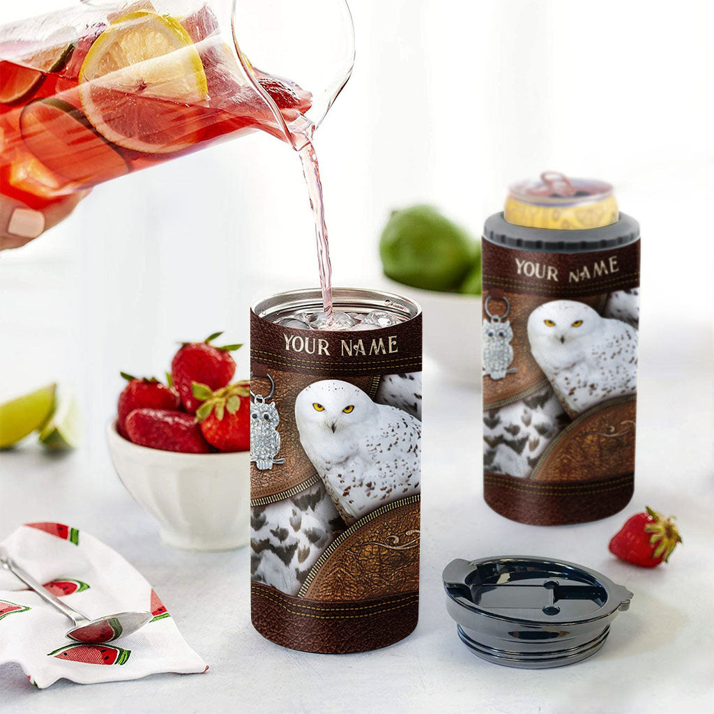 Snowy Owl - Personalized Owl Can Cooler