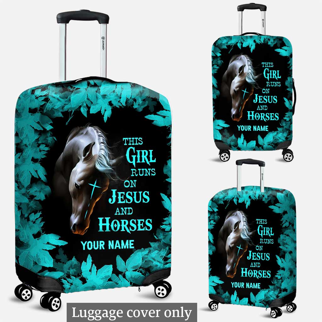 This Girl Runs On Jesus And Horse - Personalized Horse Luggage Cover