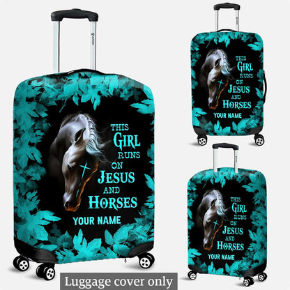 This Girl Runs On Jesus And Horse - Personalized Horse Luggage Cover