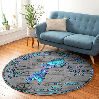 So Many In The Sea - Personalized Turtle Round Rug