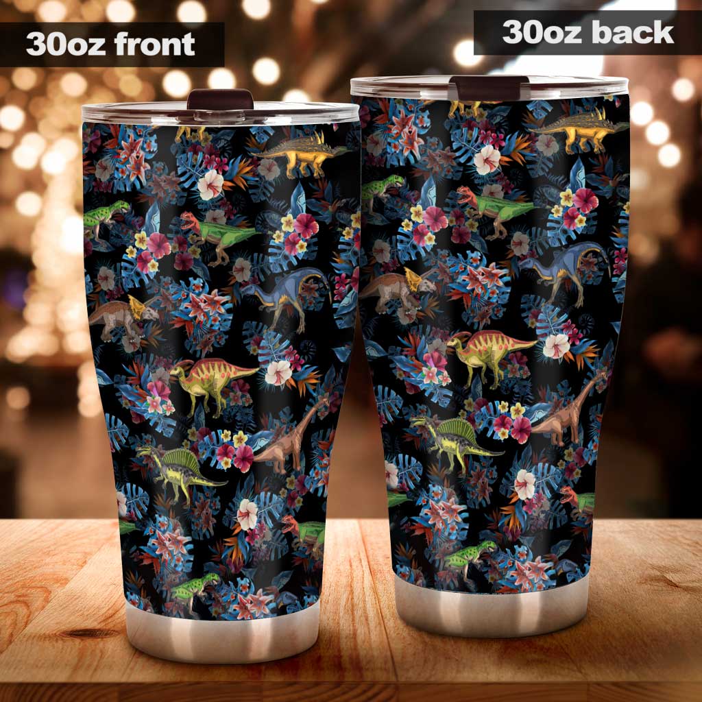 Tropical Dinosaurs Pattern - Dinosaur Tumbler