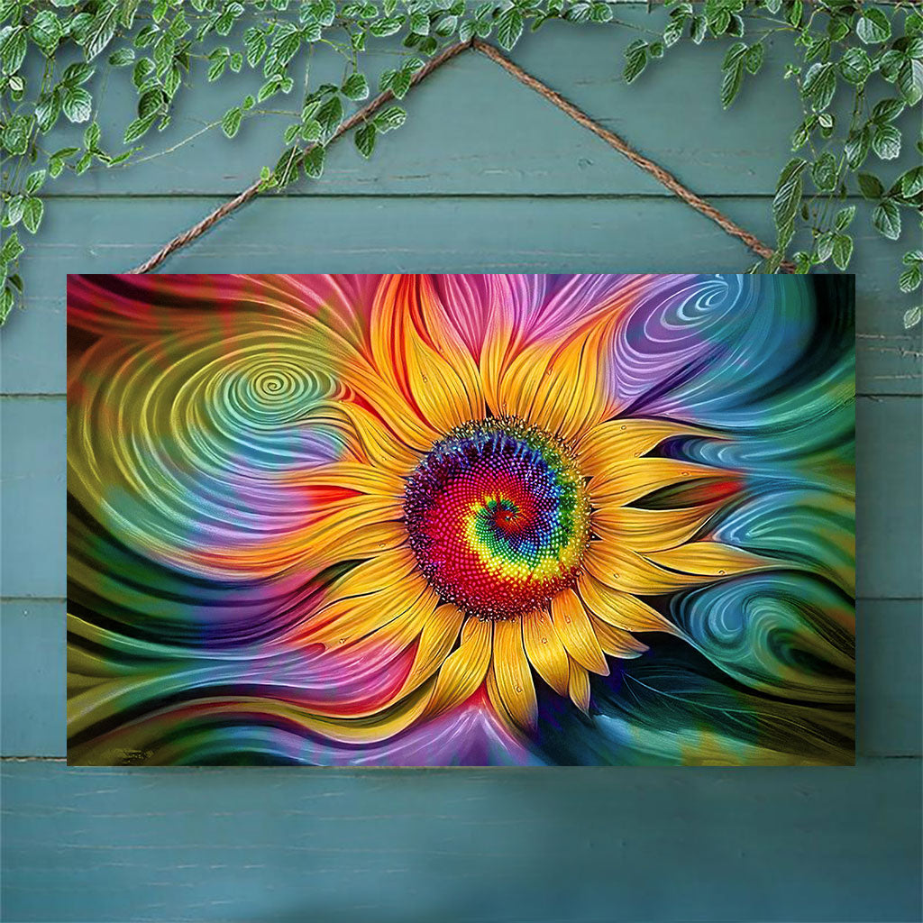 Sunflower - Hippie Rectangle Wood Sign