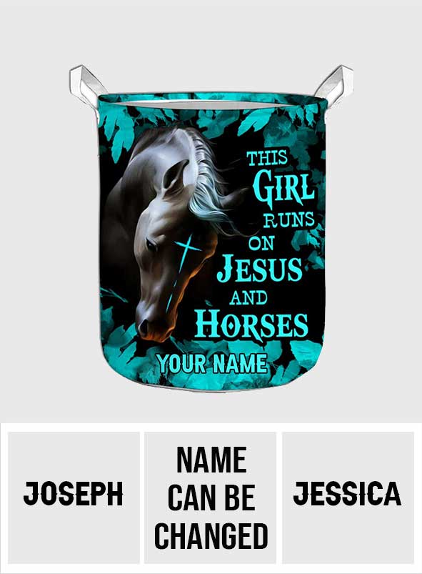 This Girl Runs On Jesus And Horse - Personalized Horse Storage Basket